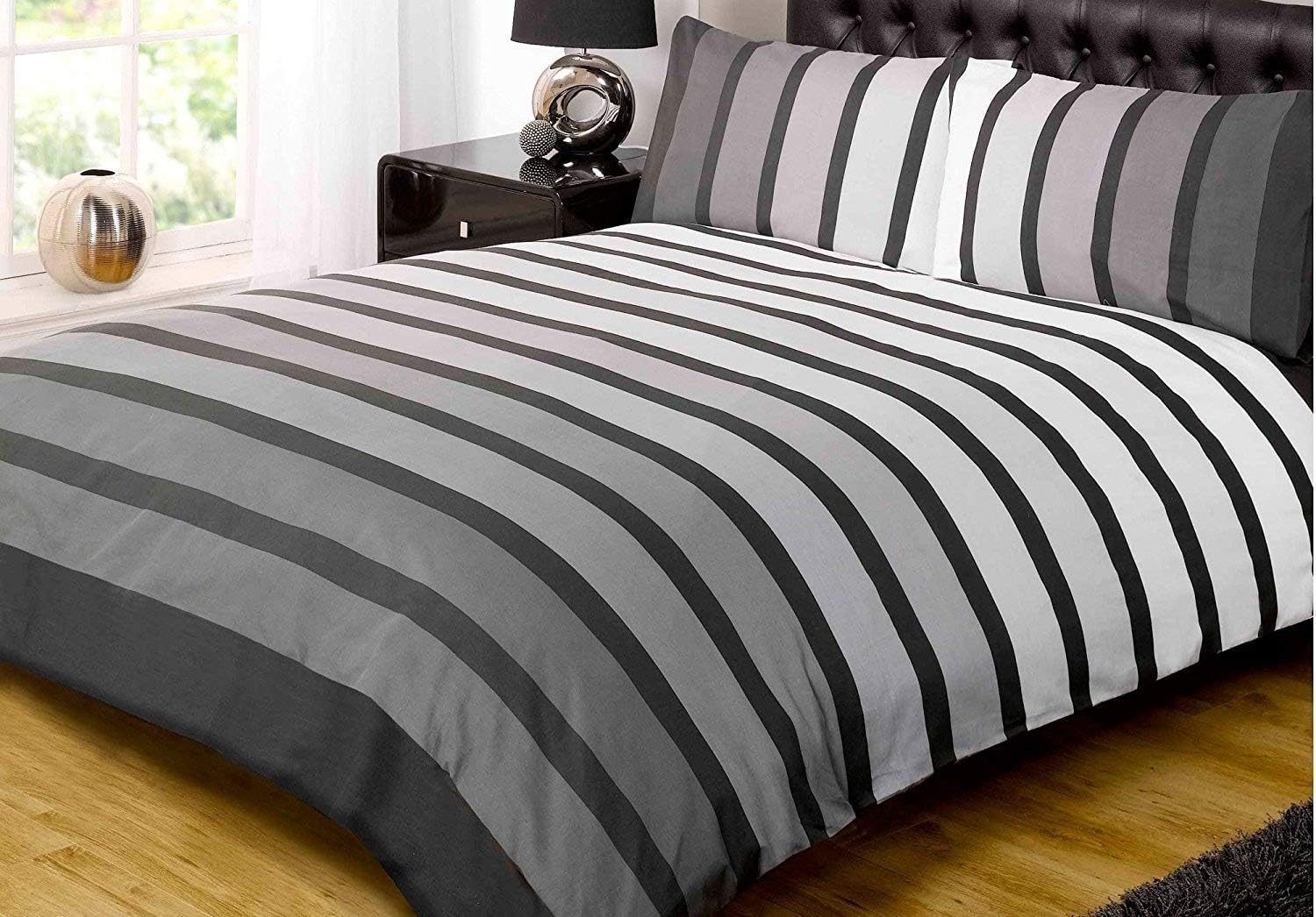 Rapport Home Striped Black Duvet Cover Set Single Size - Vibrant Polycotton Bedding with Pillowcase, Durable & Fade Resistant for Kids & Adults Bedroom