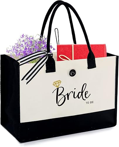 BeeGreen Regalo bordado de luna de miel, regalo para novia, bolsa de lona de 13 onzas con bolsillo interior y cierre de botón exterior, regalos