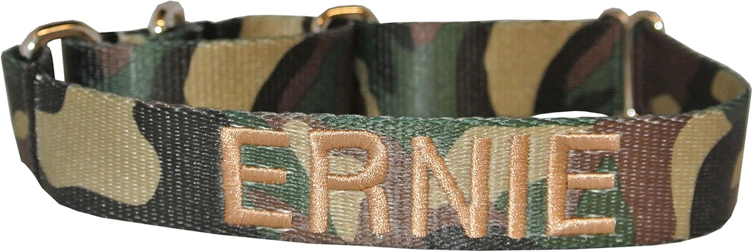 Custom 1" Martingale Dog Collars Includes 1 Logo. Over 35 Camo/Solid Fabrics to Choose from.