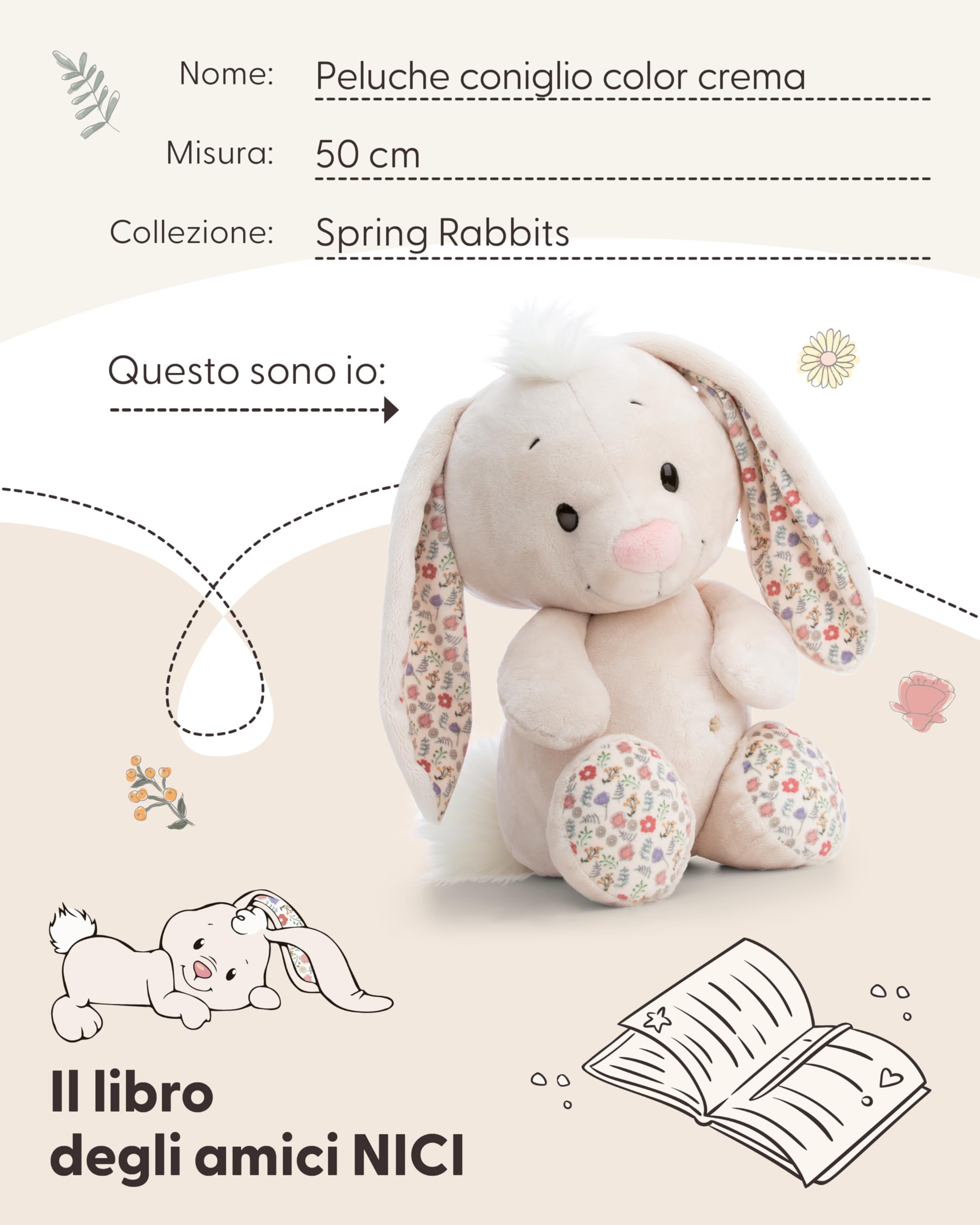 NICI Coniglietto di peluche, 50 cm, beige - 62673