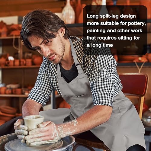 Miniatura 2 de Pottery - Delantal de cerámica de pierna dividida, delantal largo de pintura de artista con 3 bolsillos para hombres y mujeres