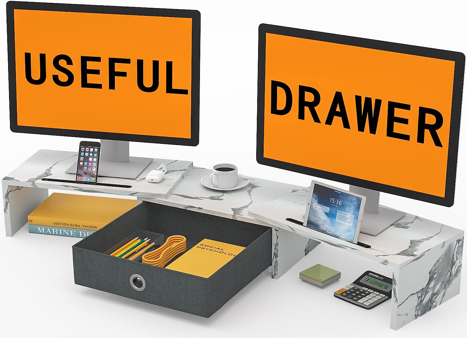 Amazon.com: Simple Houseware Desk Dual Monitor Stand Riser with Drawer ...