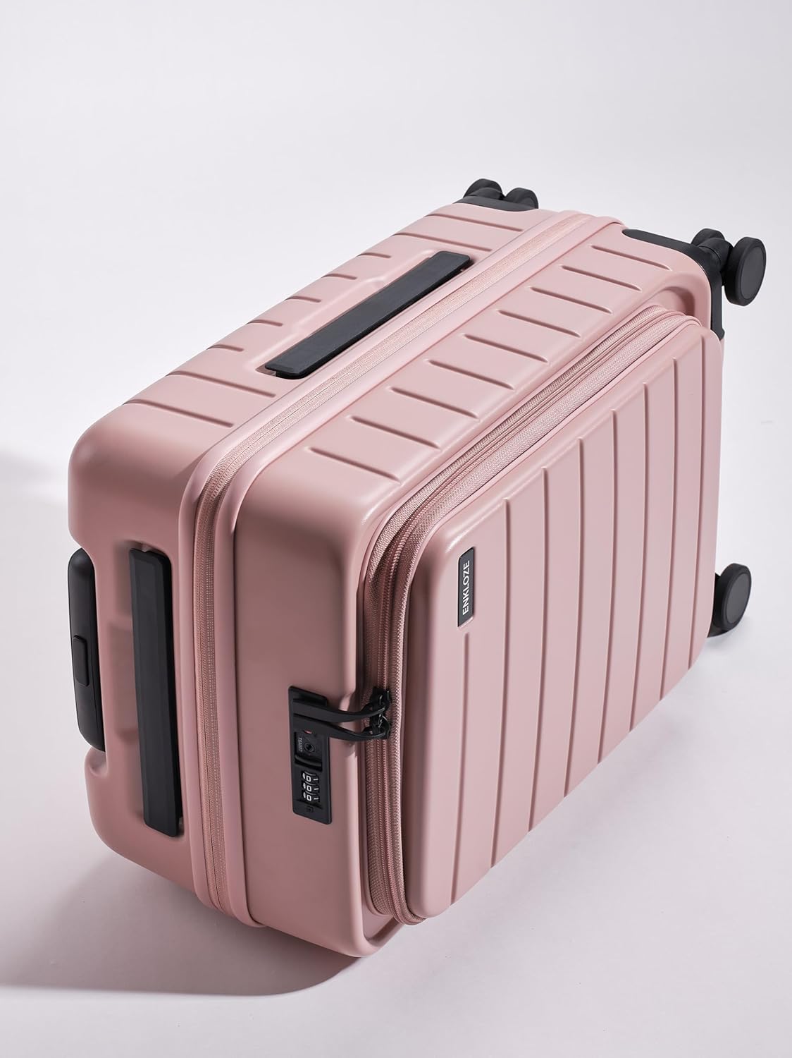 Roam Carry-On 21" Expandable Front Loading Carry On Luggage with Spinner Wheels - 100% German PC, TSA Approved Locks , +20% Capacity, Aluminum Handle - Lightweight Suitcase for Travel (Rose Pink)