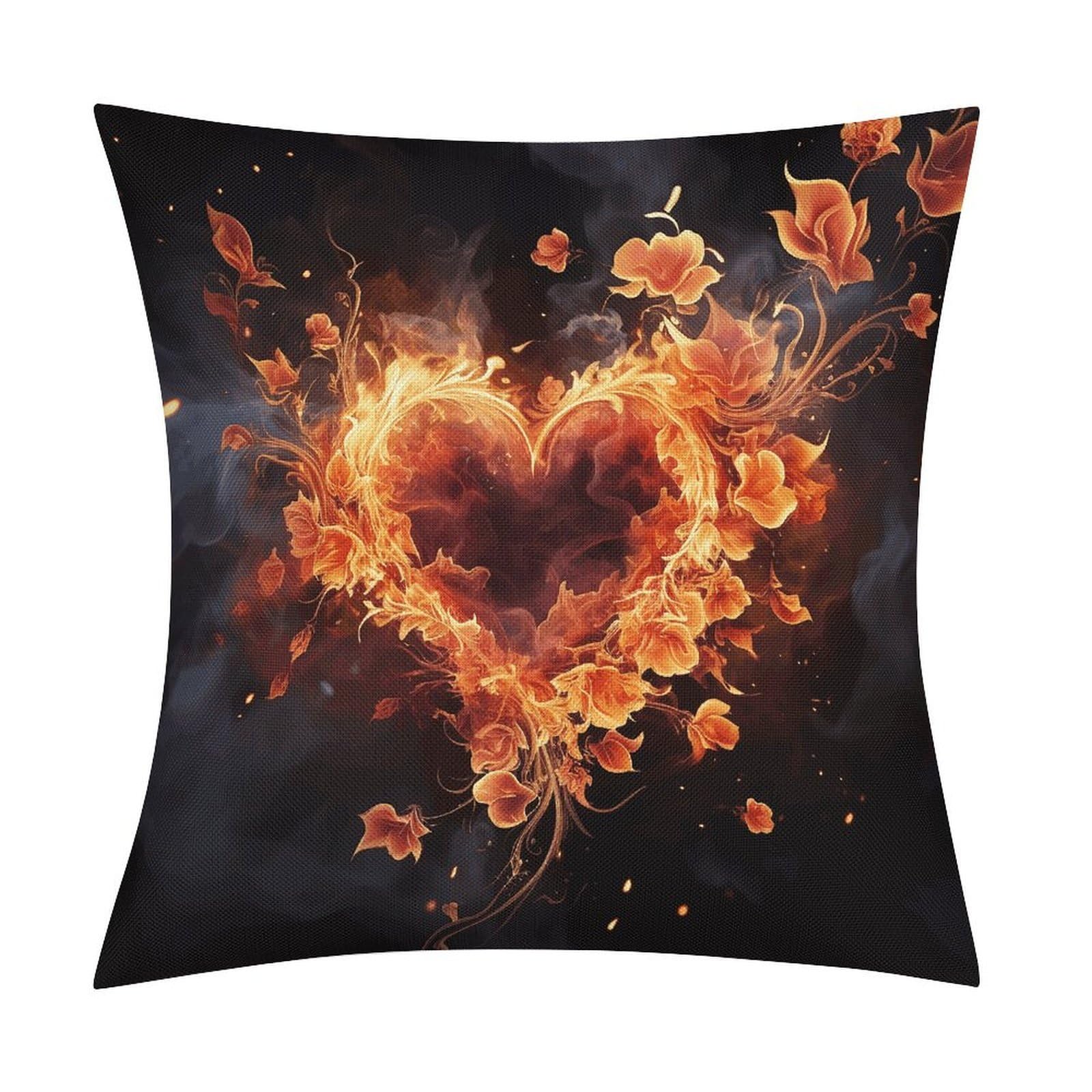 Fodpand Style Fire Flowers And Heart Pillow Covers 18X18 Inch, Pillow Cases Boho Farmhouse, Throw Pillow Covers For Couch Sofa Bed Spring Home Decor