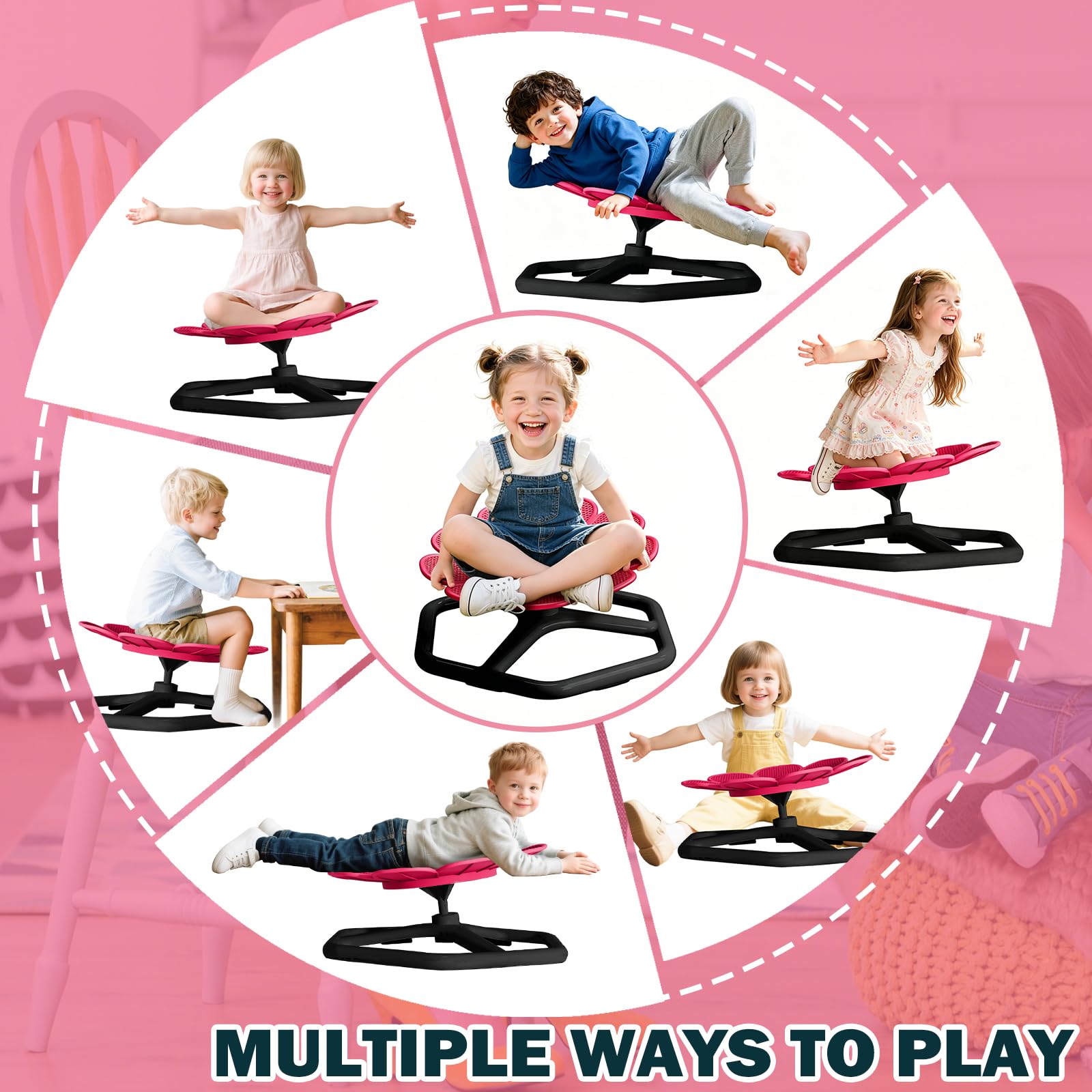 Drehstuhl Kinder Autismus,360° Karussell Stuhl Sensorik Spielzeug, Autismus Spielzeug & Adhs Hilfsmittel für Jungen und Mädchen. Förderung von Balance,Koordination & Selbstregulation (Magenta)