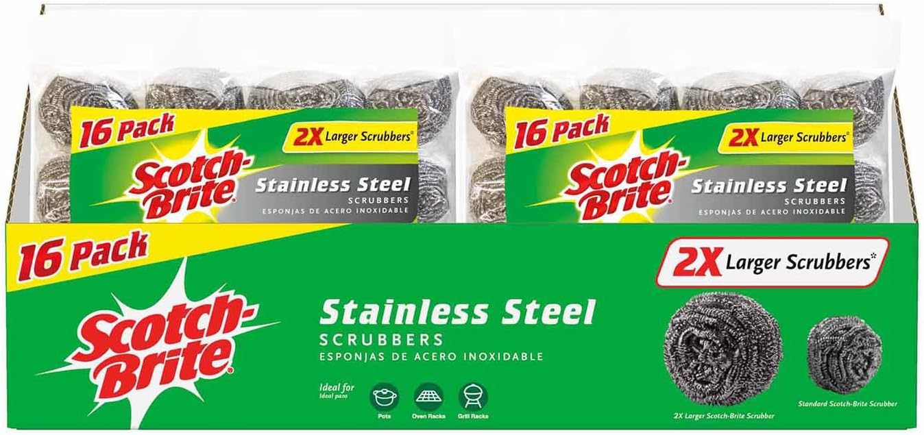 Tiptop Home 2X Larger Stainless Steel Scrubbers. 1 Pack with 16 Scrubbers.l L