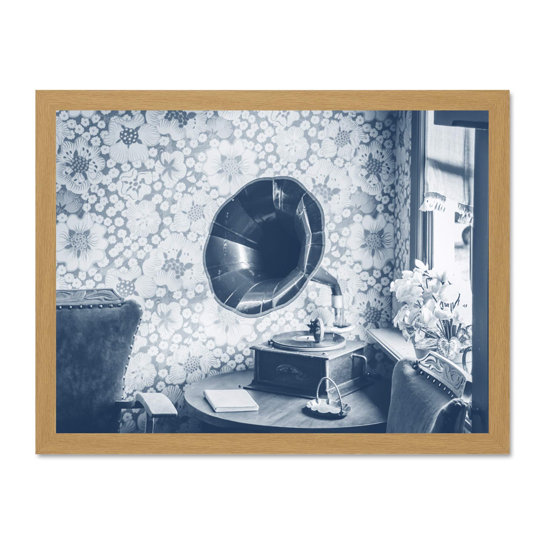 Vintage Record Player Gramophone Large Framed Art Print Poster Wall Decor 18x24 inch