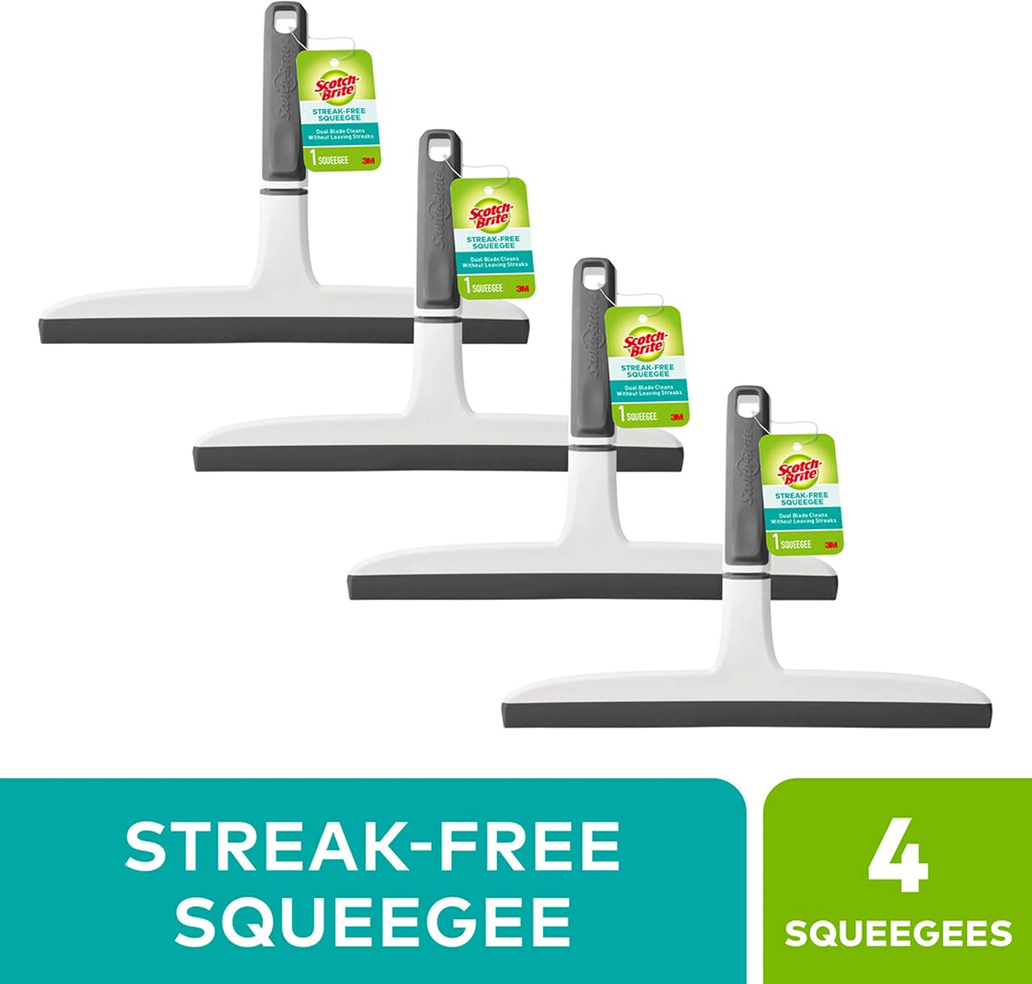 Scotch-Brite Dual Blade Squeegee, Safe on Mirrors, Glass Shower Doors, Windows and More, 4 Count : Health & Household