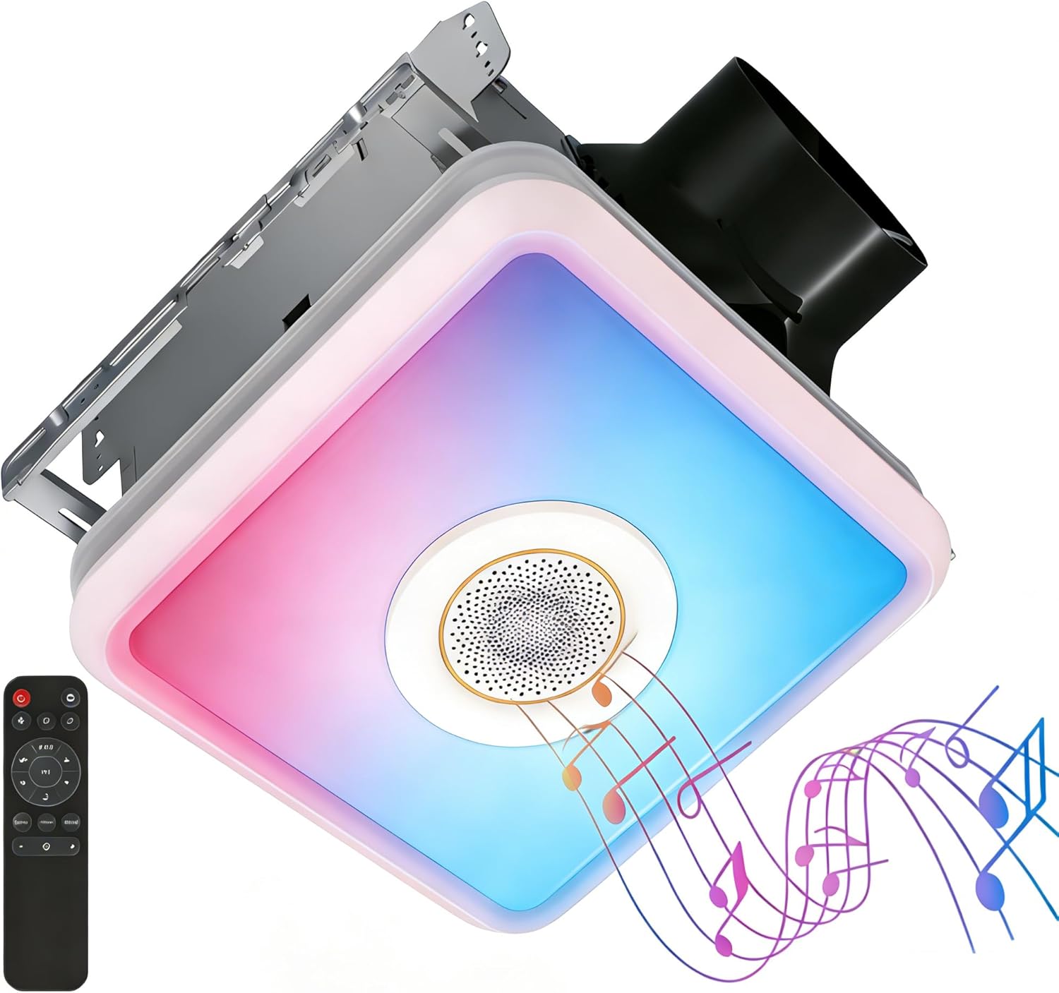 Consciot 160CFM Bathroom Exhaust Fan with Light and Bluetooth Speaker, 7 RGB Light & Music Sync Mode, 1500Lm 3000K/4000K/5000K Light, Nightlight, Remote Control, Quiet 1.0 Sone, for Large Room