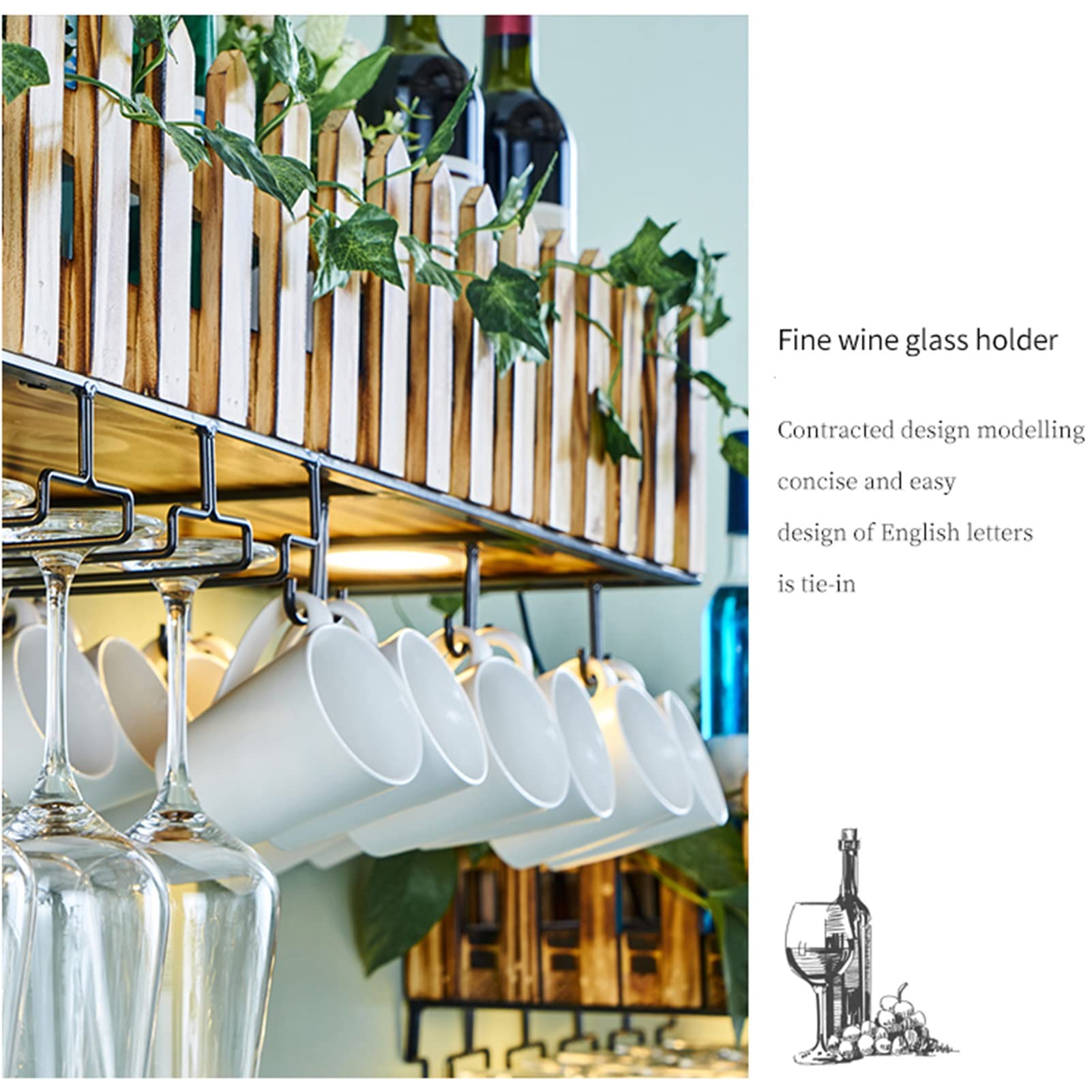 Amazon｜天井装飾棚吊りワインラック、LEDライト付きバーハンガー