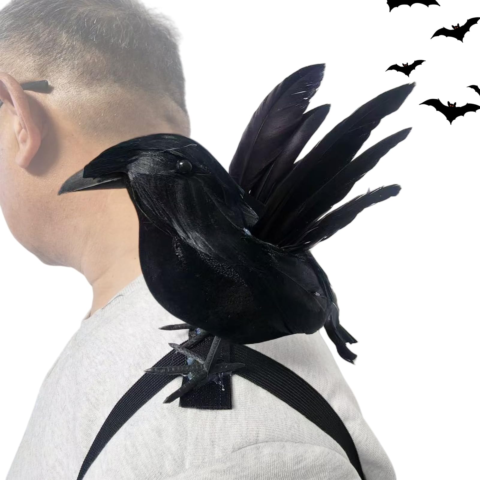 Statua wrony - Halloween sztuczny kruk, rekwizyt cosplay z elastyczn? opask? akcesoria do kostiumu do wewn?trz ogrodu podwórka rami? zewn?trz nagrobki nawiedzony dom podwórko dom