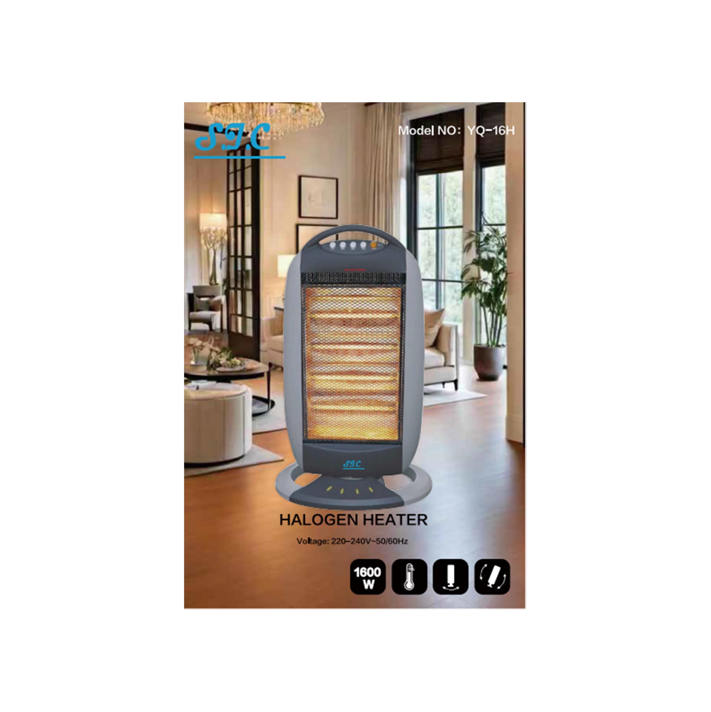 Stufa elettrica portatile,Stufa Alogena Oscillante, 4 Livelli di Potenza Silenziosa Oscillazione Alloggiamento Freddo Touch Sistema Antiribaltamento,Protezione termica (1600W)