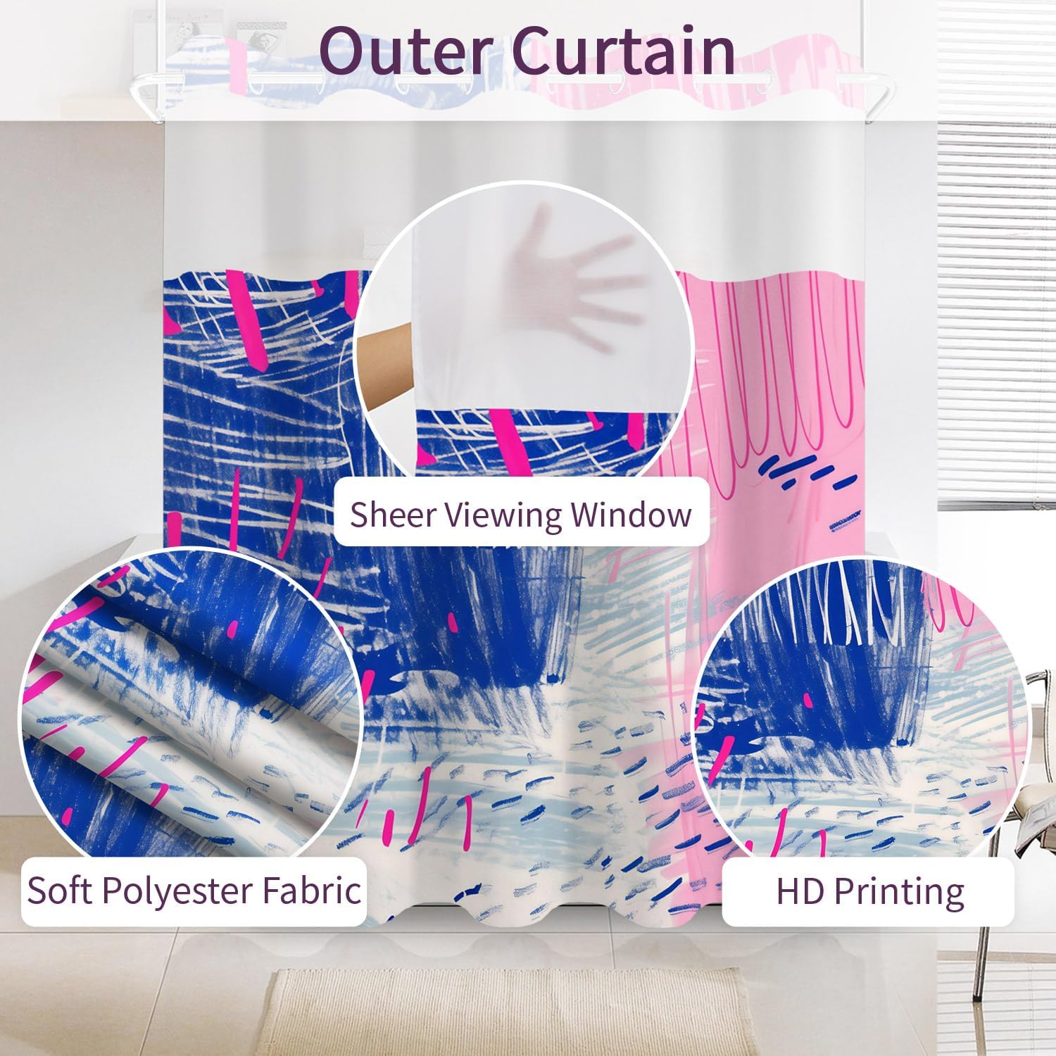 Blue Pink Modern Abstract Art Decor Bathroom Shower Curtain Sets image 5