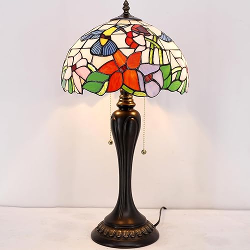 Miniatura 4 de WERFACTORY Tiffany Lámpara de mesa de cristal manchado, estilo colibrí, mesita de noche, luz de lectura, 12 x 12 x 22 pulgadas, decoración para