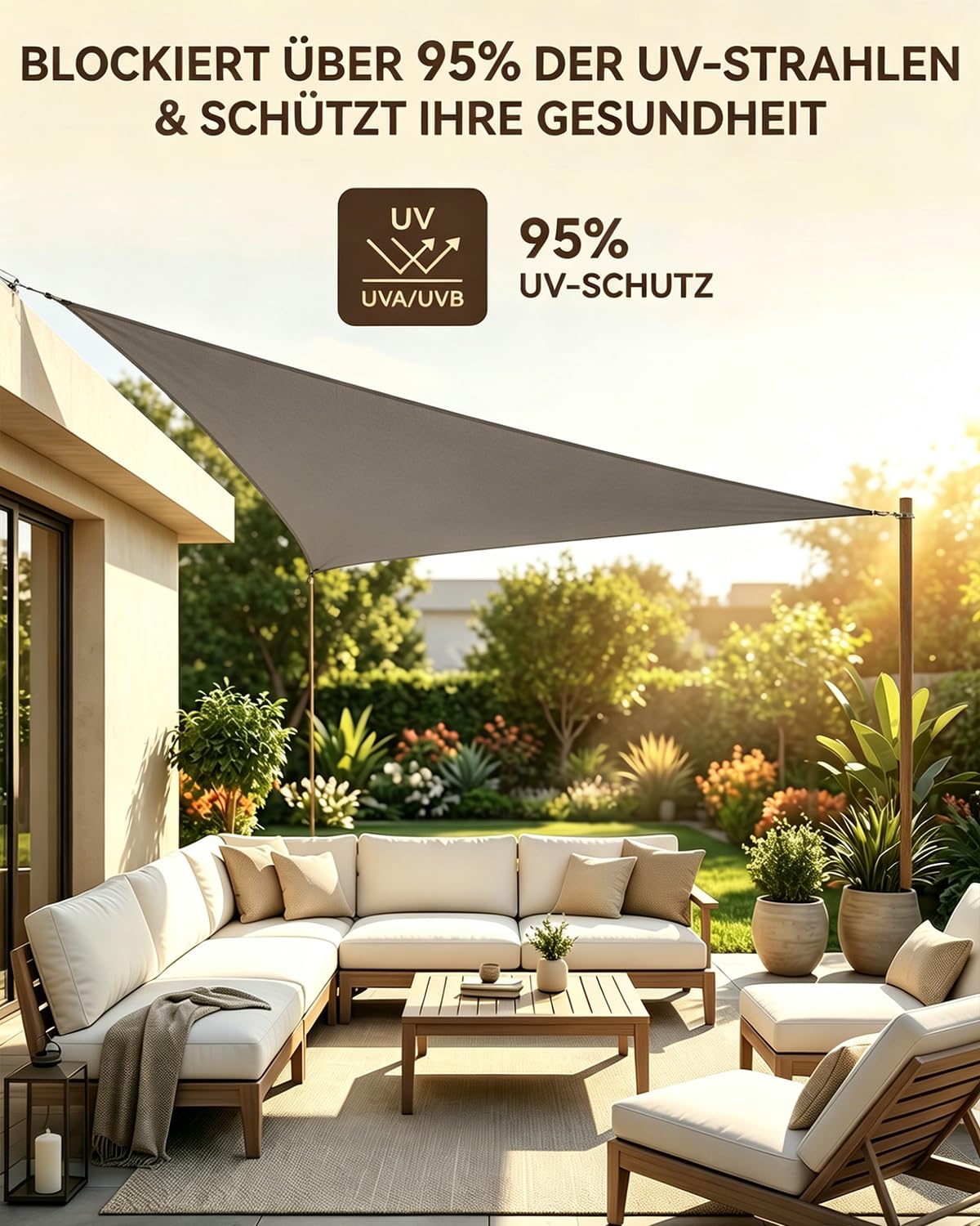 Sonnensegel Dreieckig 3x4x5m Wasserdicht, Sonnenschutz Windschutz, Premium HDPE Wetterbeständig Atmungsaktiv mit 95% UV-Schutz, Reißfest mit Befestigungsset für Balkon, Garten, Terrasse (Anthrazit)