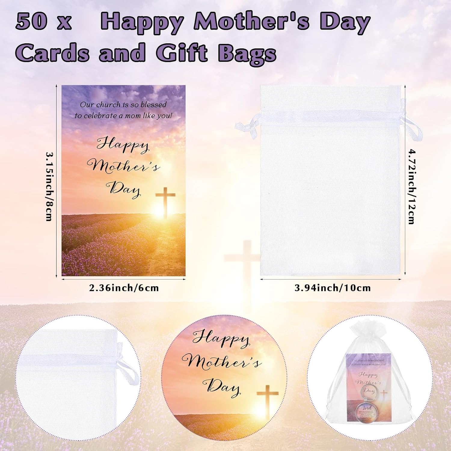 Aurelema Church Mother's Day Gifts Bulk for Women Keychains with Happy Mother's Day Cards Bags Mom Christian Party Favors