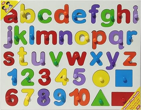 Anindita Toys Small Alphabets with Numbers and Shapes Wooden Tray Puzzle