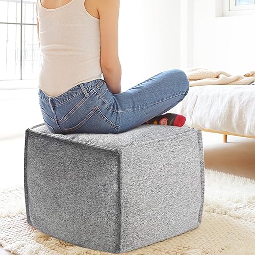 Miniatura 2 de idee-home Funda para puf sin relleno, cubos de almacenamiento para puf, reposapiés otomano, puf cuadrado sólido, 17.7 x 17.7 x 15.7 pulgadas