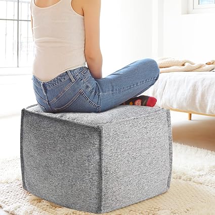 idee-home Unstuffed Pouf Cover, Storage Bean Bag Cubes, Ottoman Pouf Foot Rest Footstool, Solid Square Pouf, 17.7"x17.7"x15.7", ONLY Cover - Image 3