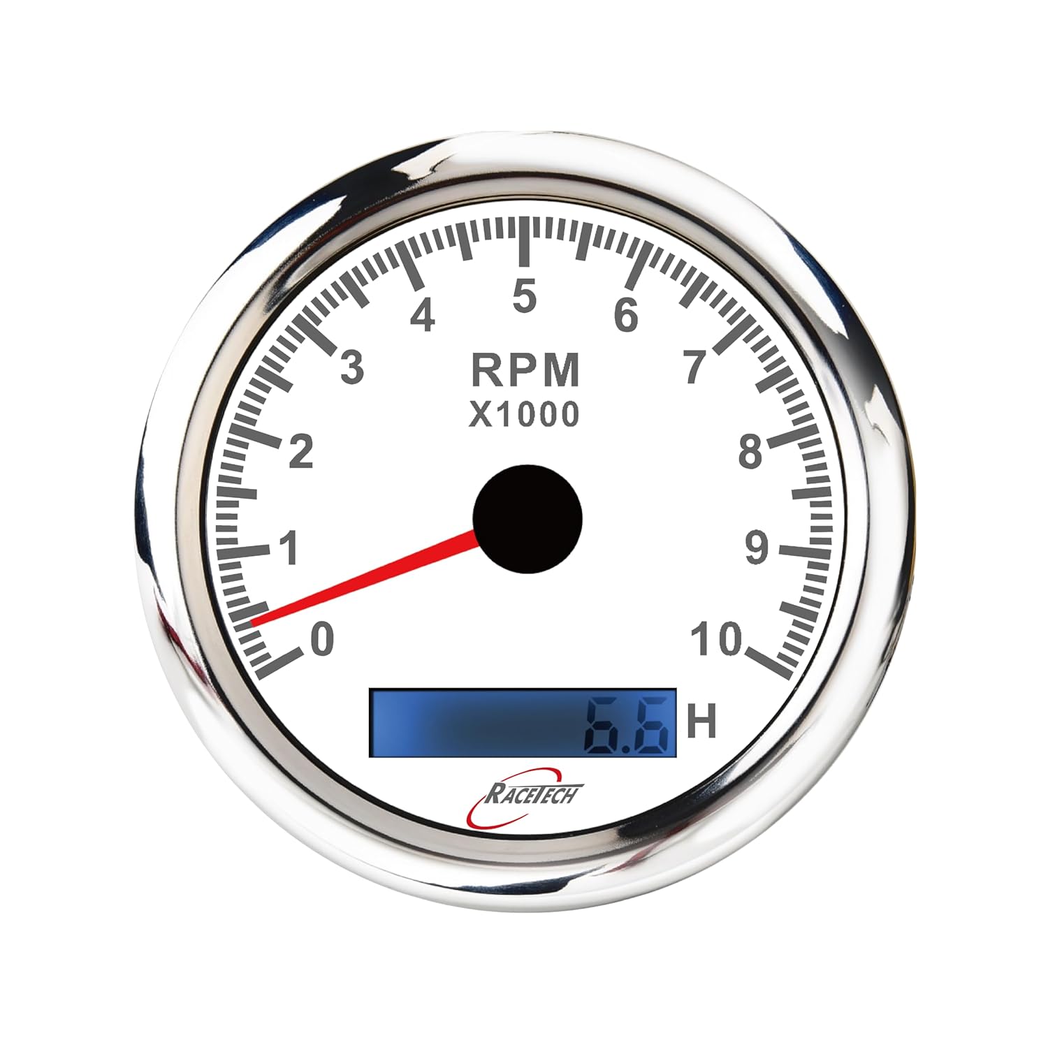 RACETECH 85mm (3-3/8") Electrical Tachometer 10000 RPM Hour Meter- White Dial 7 Color LED 12V 24V - Stainless Steel Rim Waterproof - for Car Truck Marine Boat Yacht Motorcycle (Filter Required)