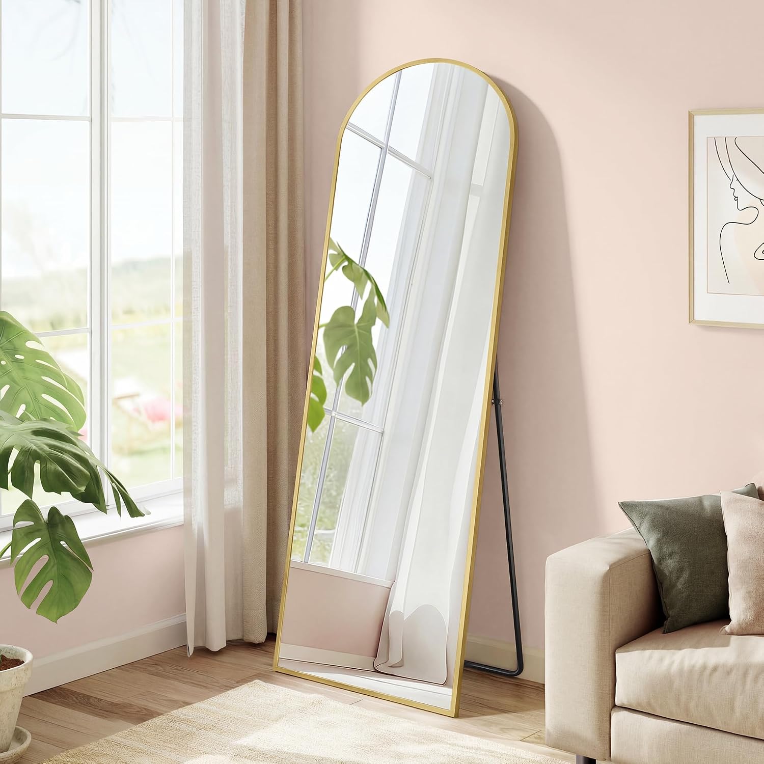 SONGMICS Full Length Mirror, Arched Freestanding, 59 x 15.7 x 0.5 inch
