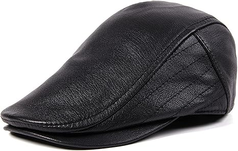 Amazon Co Jp 黒人男帽子本物のレザーメンズ冬のフラットキャップ暖かいベレー暖かく調節可能な男性ニュースボーイ 男性用 Color Black Line Hat Size 56 58cm 服 ファッション小物