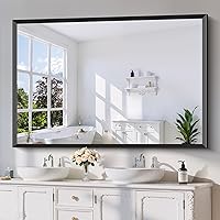 Vista 37 de Espejo de Baño de 30" x 36", Espejo de Pared Negro Mate con Marco de Metal, Espejo Rectangular Decorativo de Tocador para Dormitorio Baño Sala