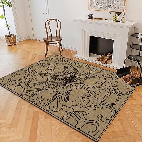 Miniatura 4 de Alfombra retro 70S con flores marrones, lavable a máquina, alfombra de interior de cocina, alfombra de pelo bajo, alfombra para sala de estar,