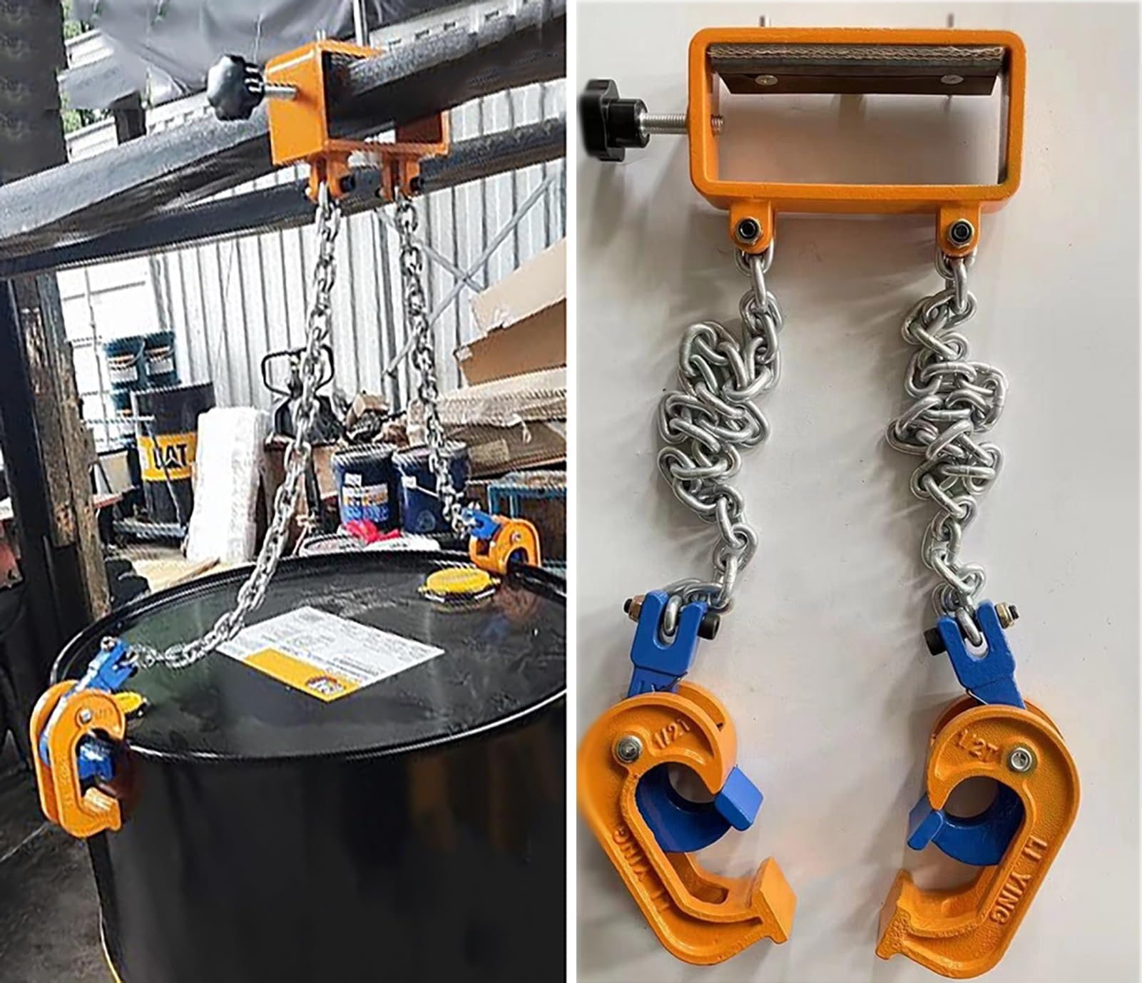 Abrazadera de tambor de carretilla elevadora resistente, accesorio de elevación de barril para equipos industriales y agrícolas