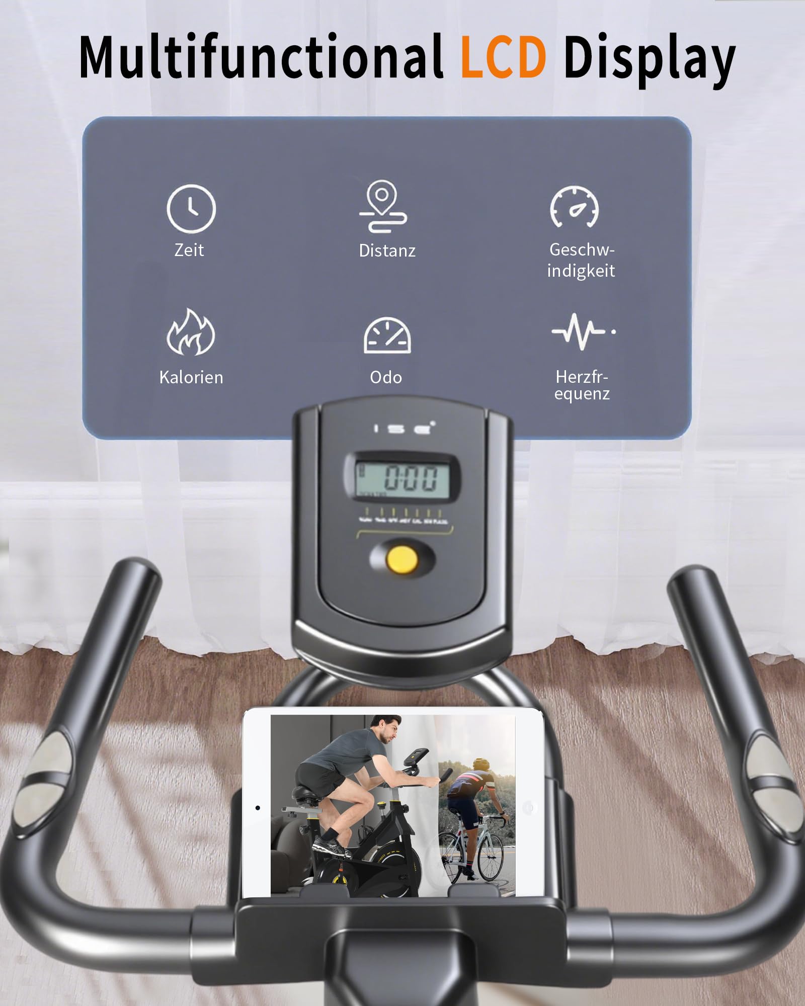 ISE Rower treningowy z wyświetlaczem LCD i monitorem tętna, do domu, ergometr, rower do użytku wewnątrz i na zewnątrz, rower treningowy z uchwytem i regulowanym oporem