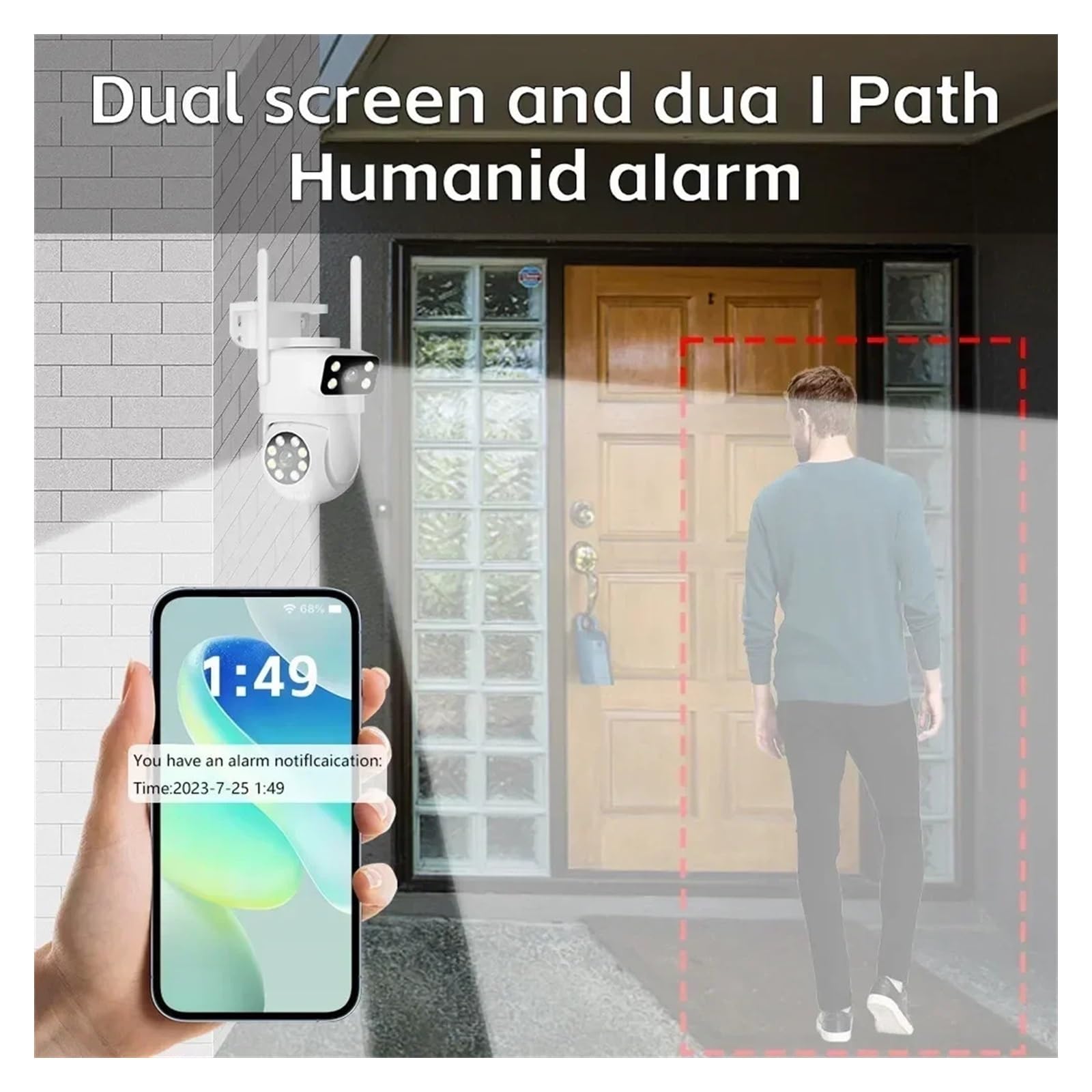 Kamery bezpieczeństwa, 4K 8 MP kamera PTZ z dwoma obiektywami, ekran Full HD, automatyczne śledzenie człowieka, na zewnątrz, 4 MP, nadzór wideo do użytku na zewnątrz (8 MP, dodaj kartę 128 G)