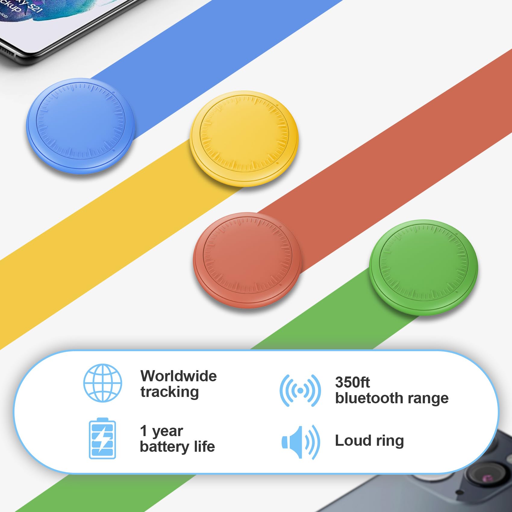 Air Tracker Android e IOS, 4 Pezzi Android Smart Tracker Tag Compatibile con Apple e Google Funzioni Trova Dov'è, Bluetooth Localizzatore Trova oggetti Chiavi per Chiavi/Bagagli/Valigie/Portafogli