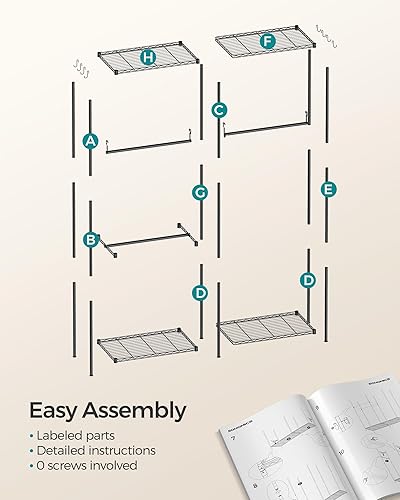 Miniatura 8 de SONGMICS Clothes Rack, Freestanding Wardrobe Closet, Metal Clothing Racks, Heavy-Duty Garment Rack with Adjustable Shelves, Hanging Rods, Dividable