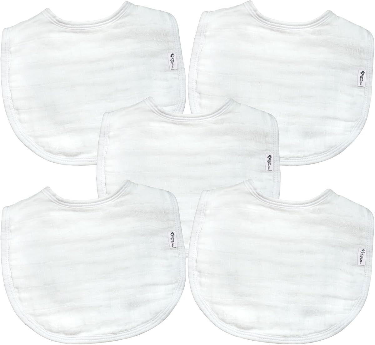 Absorbent Organic Cotton Muslin Bibs, 5-Pack - White