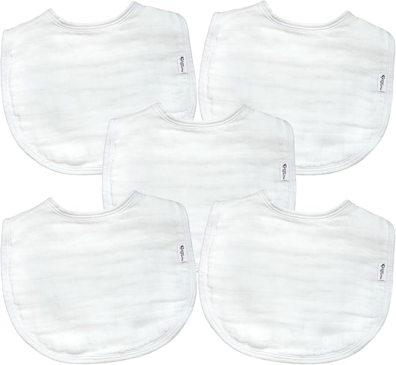 Absorbent Organic Cotton Muslin Bibs, 5-Pack - White