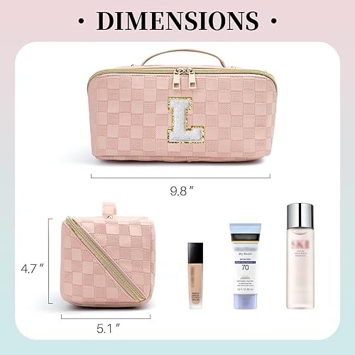 Miniatura 3 de TOPEAST Bolsa de cosméticos a cuadros Bolsa de maquillaje, Rosado, 40