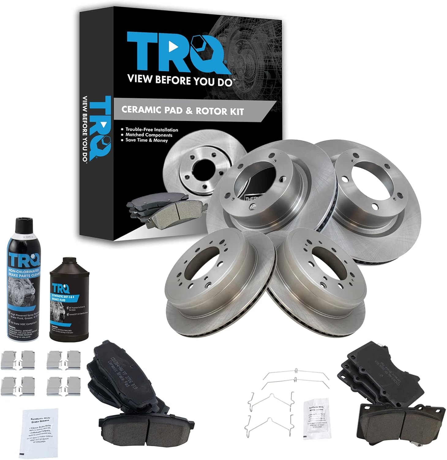 TRQ Front and Rear Brake Pad & Rotor Kit Brake Chemical Kit Brake Pads Brake Rotor Ceramic Compatible with 2016-2021 Lexus LX570 Toyota Land Cruiser 2008-2021 Sequoia 2007-2021 Tundra