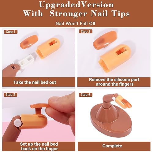 Miniatura 4 de Dedo de práctica para uñas acrílicas, dedos de maniquí falsos ajustables con una base de dedo acrílica y 100 puntas de uñas marrones, uñas postizas