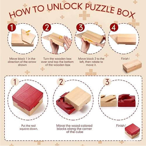 Miniatura 3 de Paquete de 2 cajas de rompecabezas de San Valentín, caja de madera mágica imposible de cola de milano, caja de dinero secreta, mini rompecabezas 3D,