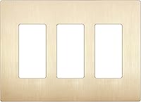 LIDER Brushed Gold Screwless 3-Gang Wall Plate - Mid-Size Decorator Switch Cover, Unbreakable Polycarbonate, UL Listed, LSWP-33M-BGD