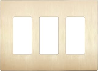 LIDER Brushed Gold Screwless 3-Gang Wall Plate - Mid-Size Decorator Switch Cover, Unbreakable Polycarbonate, UL Listed, LSWP-33M-BGD