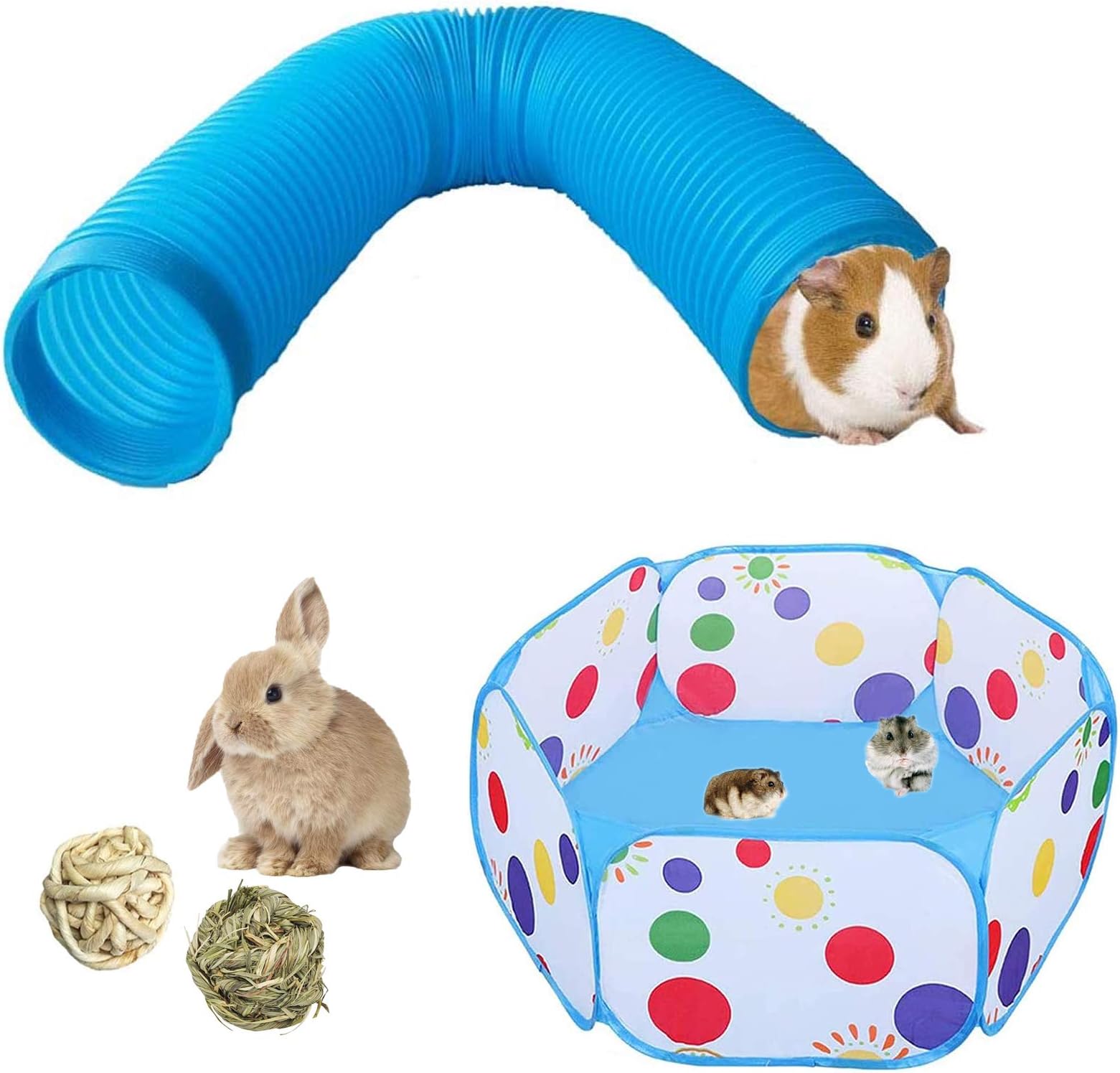 Hamiledyi Collapsible Small Animals Plastic Tunnels, Portable Hamster Outdoor/Indoor Playpen, Guinea Pig Fun Hideout Accessories Tent Toys for Bunnies Rats Gerbils Ferrets (Blue)