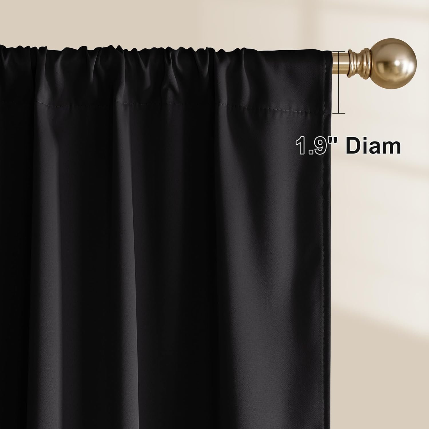 NICETOWN Black Out Cafe Curtains 48 inch Long, 100% Blackout Window Treatment Rod Pocket Room Darkening Drapes for Bedroom, W52 x L48, 2 Panels