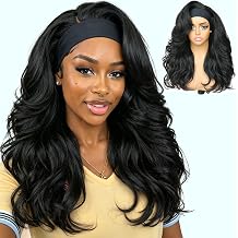 X-TRESS Black Headband Wigs Detroit Layers 20 Inch Long Wavy Loose Wave Synthetic Hair 200% Density Yaki Curly with Curly Ends Beginner Friendly Glueless Wear and Go for Women