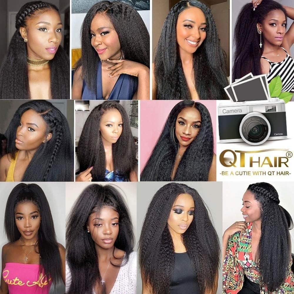 QTHAIR 18A Kinky Straight Hair 3 Bundles 22 24 26inch Yaki Human Hair Weave Unprocessed Brazilian Virgin Remy Sew in Hair Extensions Natural Black Bundles Human Hair