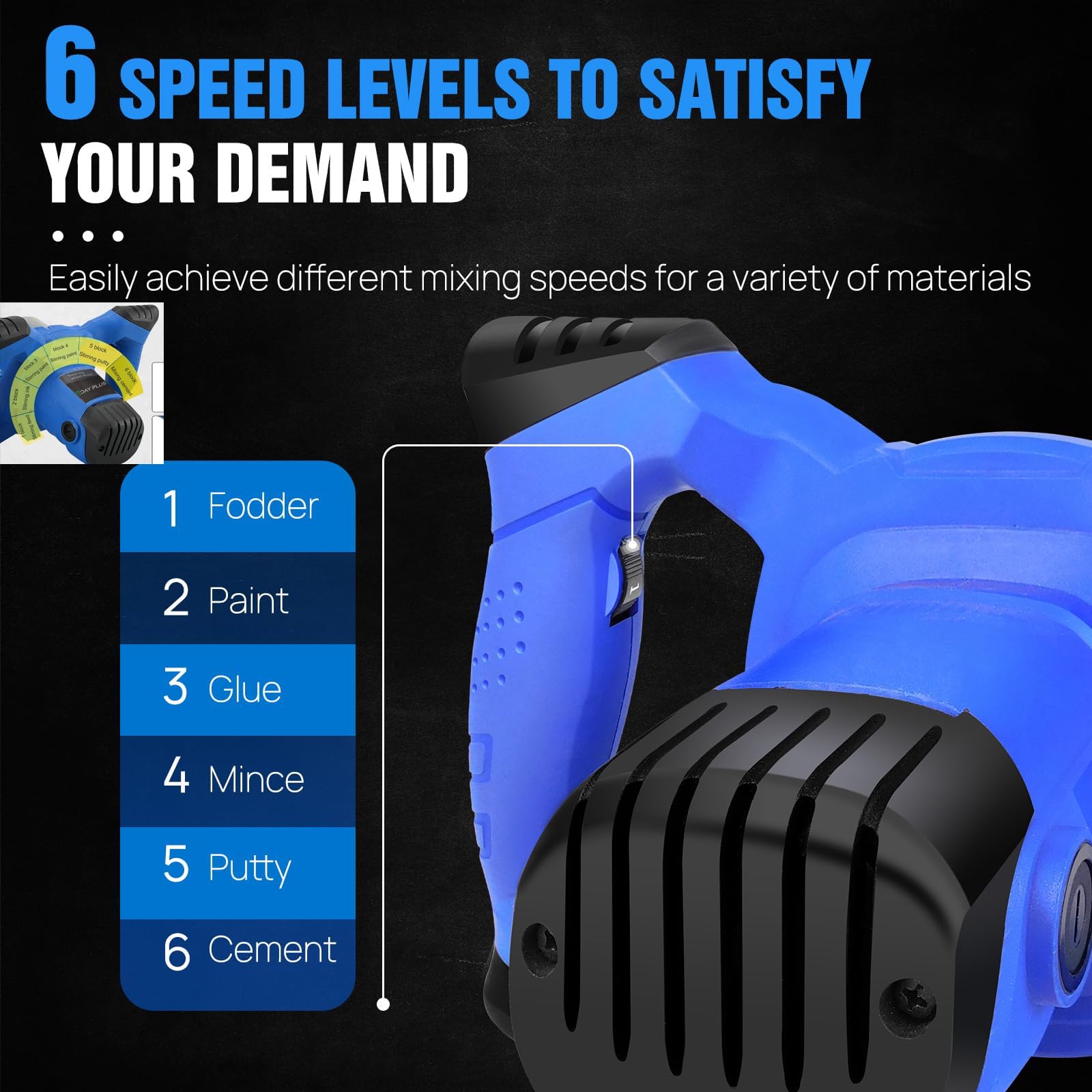 Banas Agitatore 2600W Agitatore per malta, Agitatori manuali a 6 livelli Agitatore per miscelatore Agitatore per malta Calcestruzzo, Blu; Durevole e adatto a un'ampia gamma di materiali