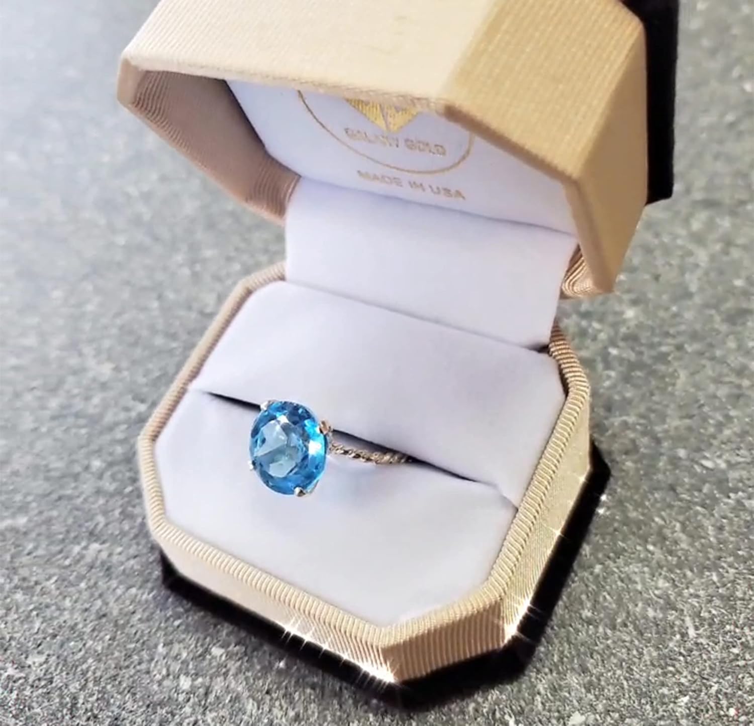 Galaxy Gold GG 14k Solid Yellow Gold Ring with with Natural 12.0 mm Round Blue Topaz - Image 7