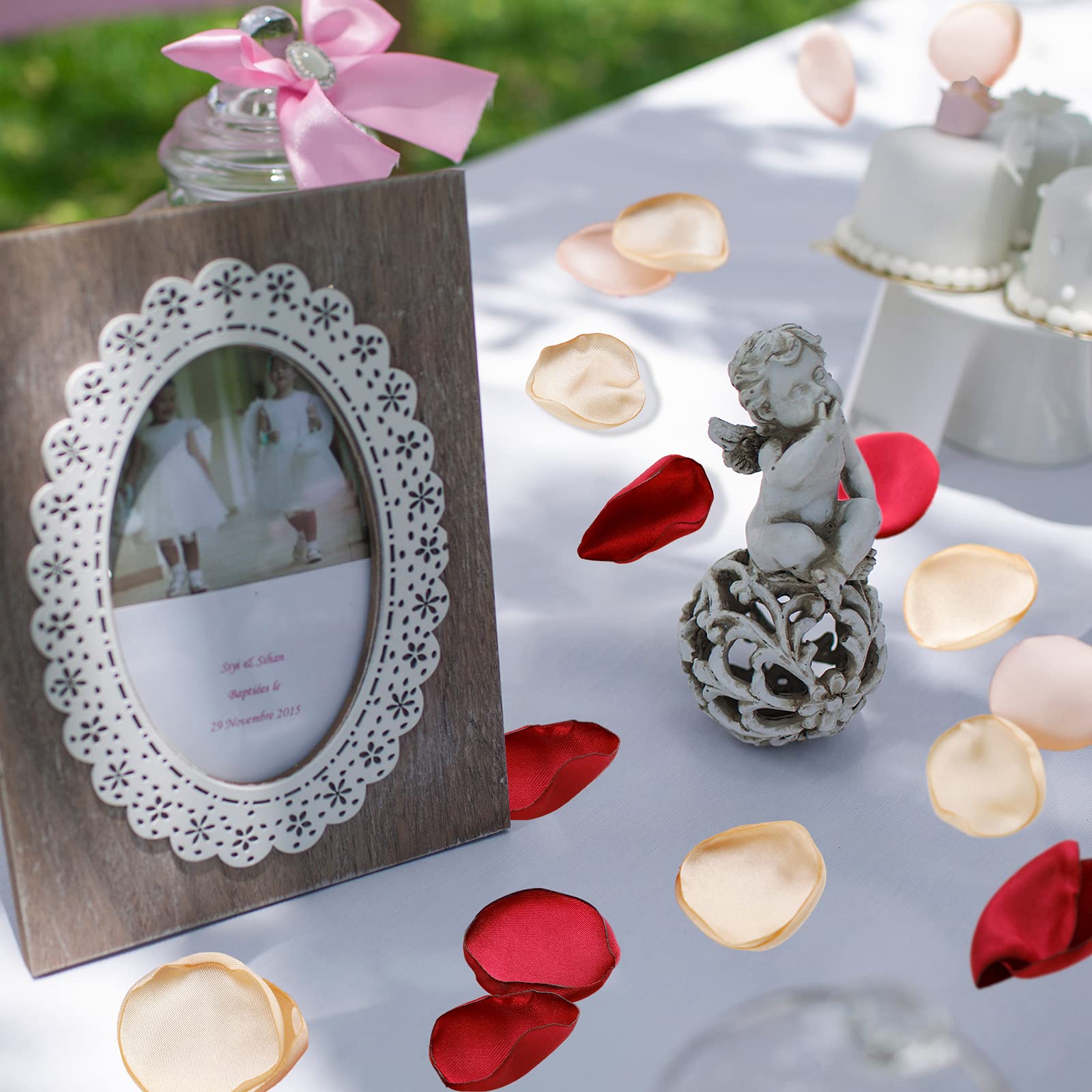 Emivery 500 petali di rosa in seta per matrimoni, petali di fiori verdi, finti petali di rosa per matrimonio, fiori, ragazze, corrimano, decorazione, centrotavola, decorazione per feste