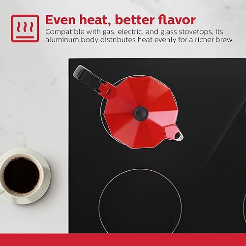 Miniatura 7 de Holstein Housewares - Cafetera de aluminio para estufa de 6 tazas y olla moka - Café expreso tradicional de gran sabor, café italiano y cubano en