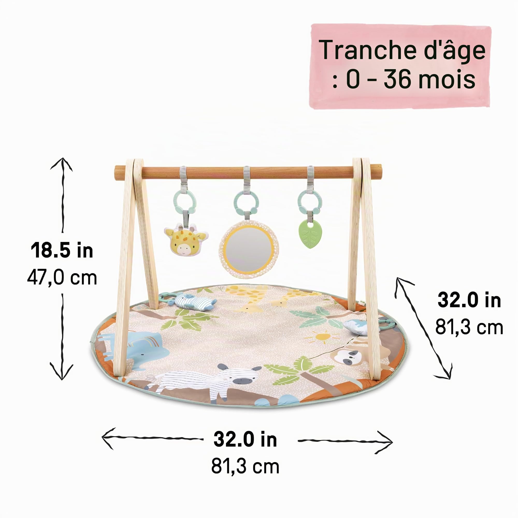 Ingenuity Wonder & Wood Tapis de Jeu Bébé avec Arche en Bois – Barre Pliable en A avec 3 Jouets Amovibles, Lavable en Machine, Unisexe, 0–36 Mois
